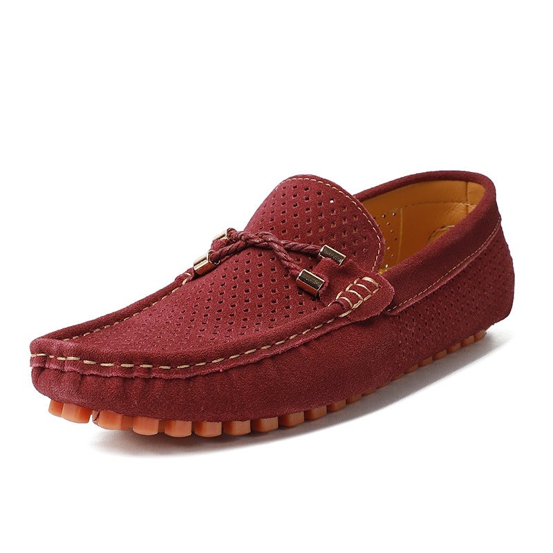 2025 British Style Men'S Small Leather Shoes Large Size Slip-On Slip-Ons Summer And Autum Breathable Cut Out Bean Shoes - Image 1