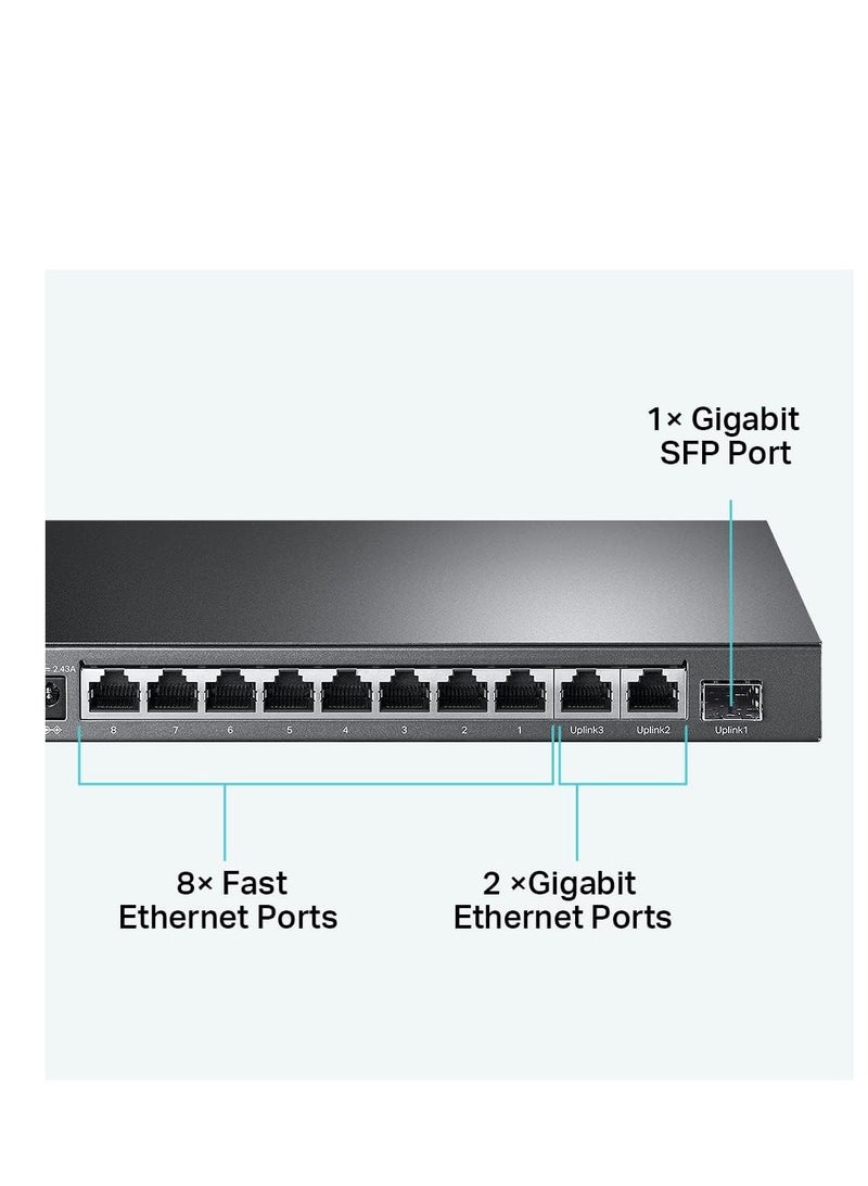 TP-Link TL-SL1311MP محول إيثرنت سريع 8 منافذ 10/100Mbps PoE مع 8 منافذ PoE+ 124W، مع 2 منفذ جيجابت صاعد + 1 منفذ SFP وضع استعادة PoE و وضع العزل - Image 2