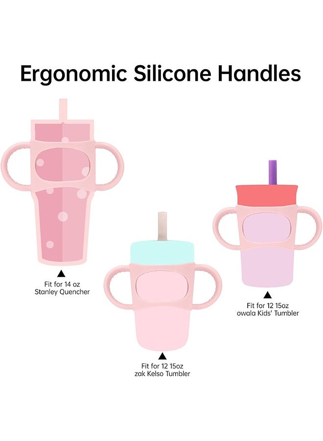 Tumbler Grip Compatible with 14oz Stanley Quencher, Fit for 12 15oz Zak Owala kids Cups Accessories Handle, Silicone Dual-Handle Tumbler Handles for Home Travel Outdoors Daily Use (2PCS,Pink+Blue) - Image 3