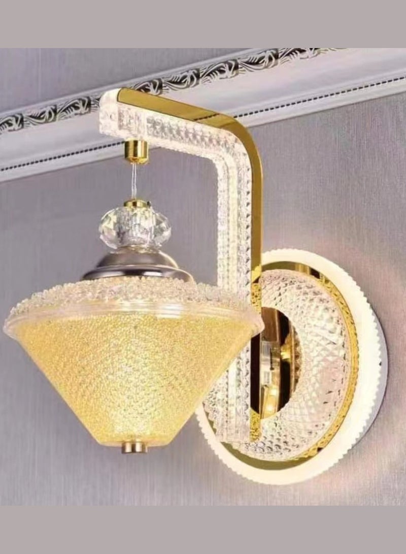 Vmax Modern Crystal Wall Light  | 3-Color Adjustable (Warm, Neutral, Cool White) | Elegant Golden Finish | 22cm x 22cm | Home, Bedroom, Living Room, Hallway - Image 1