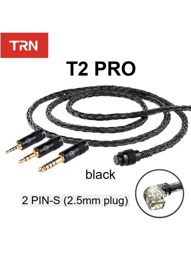 TRN T2 Pro Earphone Cable, 2.5mm Plug, S 2-Pin, Black - Image 1