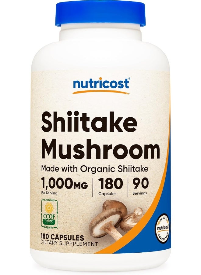 Nutricost Organic Shiitake Mushroom Capsules 1000Mg, 90 Servings Certified Ccof Organic 180 Capsules - Image 1