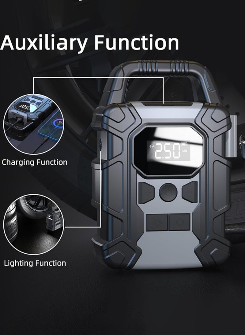 Luttec Digital Car Tyre Inflator,Portable Tire Inflator,Electric Air Compressor with 25mm Cylinder/7800mAh Battery Power Bank/Auto Stop/LED Light/LCD Screen/Handle,150 PSI Fast Cordless Air Pump for Car,Motorcycle,Bicycle,Ball Air Mattress - Image 2