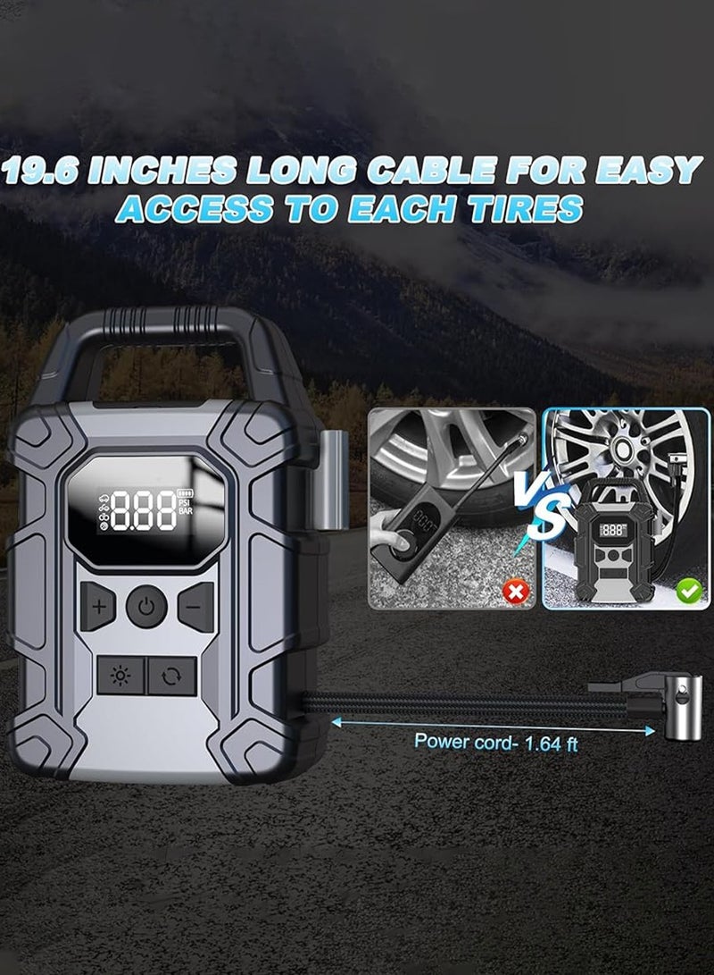 Luttec Digital Car Tyre Inflator,Portable Tire Inflator,Electric Air Compressor with 25mm Cylinder/7800mAh Battery Power Bank/Auto Stop/LED Light/LCD Screen/Handle,150 PSI Fast Cordless Air Pump for Car,Motorcycle,Bicycle,Ball Air Mattress - Image 3