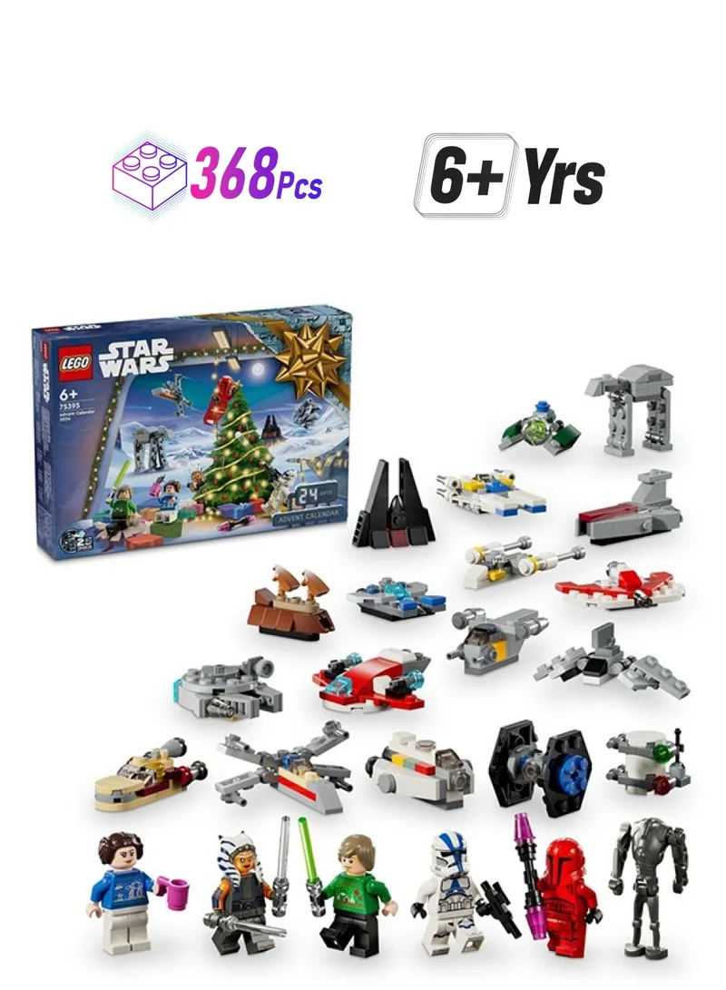 LEGO Star Wars Advent Calendar 2024 for Kids, Features 18 Collectible Mini Build Toys and 6 Character Minifigures, Christmas Holiday Gift Idea for 6 Plus Year Old Boys, Girls and Fans 75395