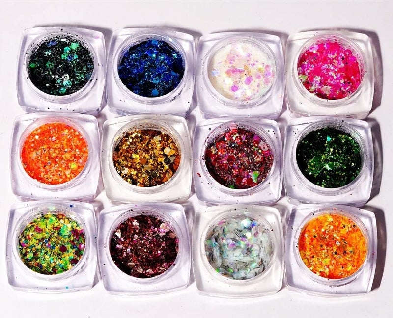 Elecsera 12 MultiColor Chunky Eyeshadow Glitter Nail Art Glitter Multicolor - Image 1