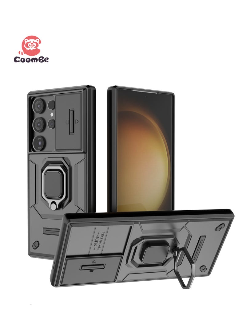 CoomBe Slide Camera Phone Case Samsung Galaxy S24 Ultra Cover Luxury Armor PC Shockproof Metal Ring Stand Protective Back Cover  - Image 1