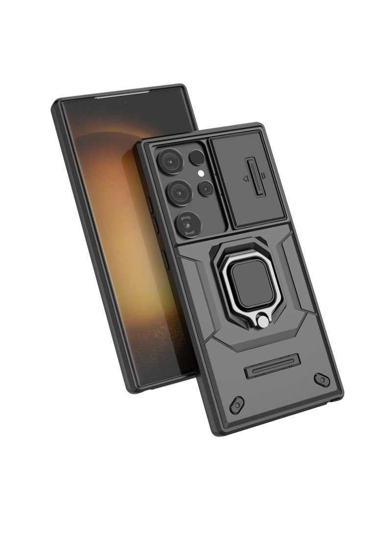 CoomBe Slide Camera Phone Case Samsung Galaxy S24 Ultra Cover Luxury Armor PC Shockproof Metal Ring Stand Protective Back Cover  - Image 3