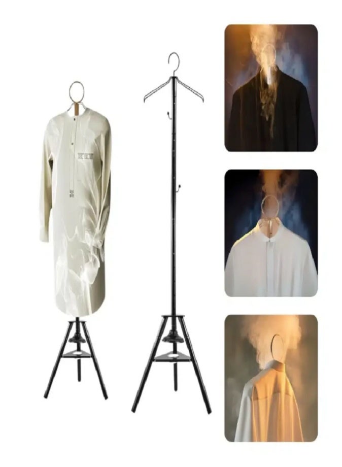 ليفي حامل مبخرة ملابس، علاقة ملابس بطول 175 سم، للكندورة والعباءة والثوب، مع فتحات للبخار، وإزالة التجاعيد، وإطار دعم للبخور، قابل للطي، ومحمول، لون أسود - Image 1