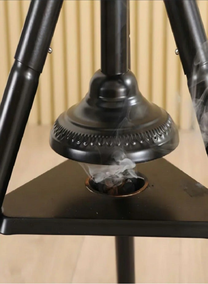 ليفي حامل مبخرة ملابس، علاقة ملابس بطول 175 سم، للكندورة والعباءة والثوب، مع فتحات للبخار، وإزالة التجاعيد، وإطار دعم للبخور، قابل للطي، ومحمول، لون أسود - Image 5