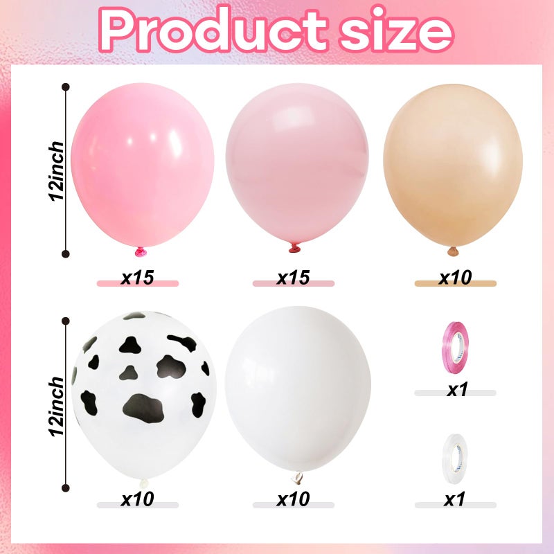 Govpy Cow Print Balloons, 60PCS Pastel Pink Cow Print Latex Balloons, Pink Cream Beige White Balloons for Girls Birthday Baby Shower Cowgirl Rodeo Farm Animals Gender Reveal Party Decorations Supplies - Image 2
