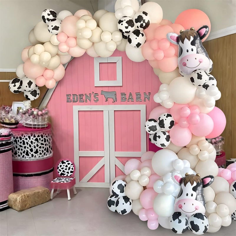 Govpy Cow Print Balloons, 60PCS Pastel Pink Cow Print Latex Balloons, Pink Cream Beige White Balloons for Girls Birthday Baby Shower Cowgirl Rodeo Farm Animals Gender Reveal Party Decorations Supplies - Image 3