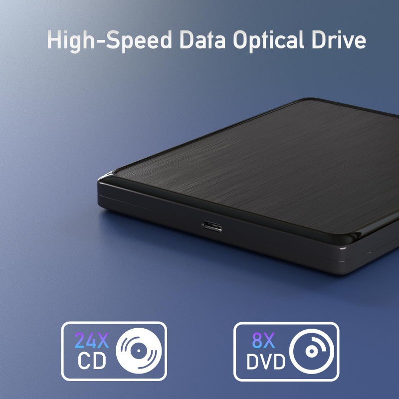 wintale USB CD/DVD External Drive, USB 3.0 and Type-C External CD/DVD Drive for Laptop, CD ROM External Drive for PC with Extended Data Cable, Portable DVD Burner External for Laptop Windows Linux Mac OS - Image 5