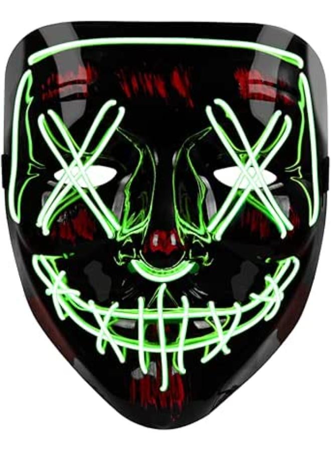 LED Halloween Mask, Purge Mask Costume, Scary Hacker Mask for Halloween, Masquerade Cosplay Light Up Face Mask for Men Women