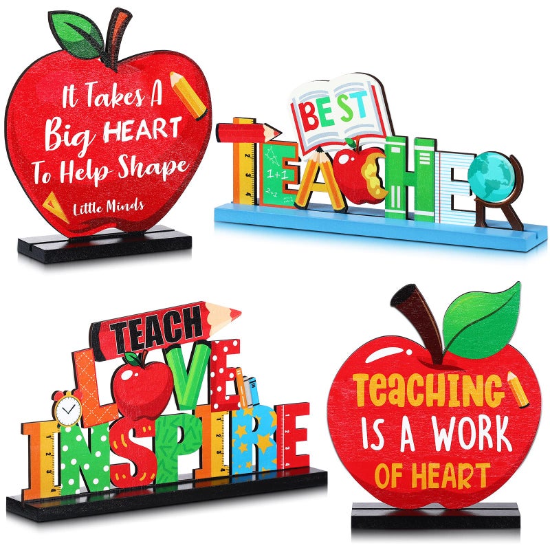 Jetec Teacher Appreciation Table Centerpieces Best Teacher Sign Table Decorations for Student to Teacher Home Decor Classrooms Desks Teaching Wooden Signs Topper 4