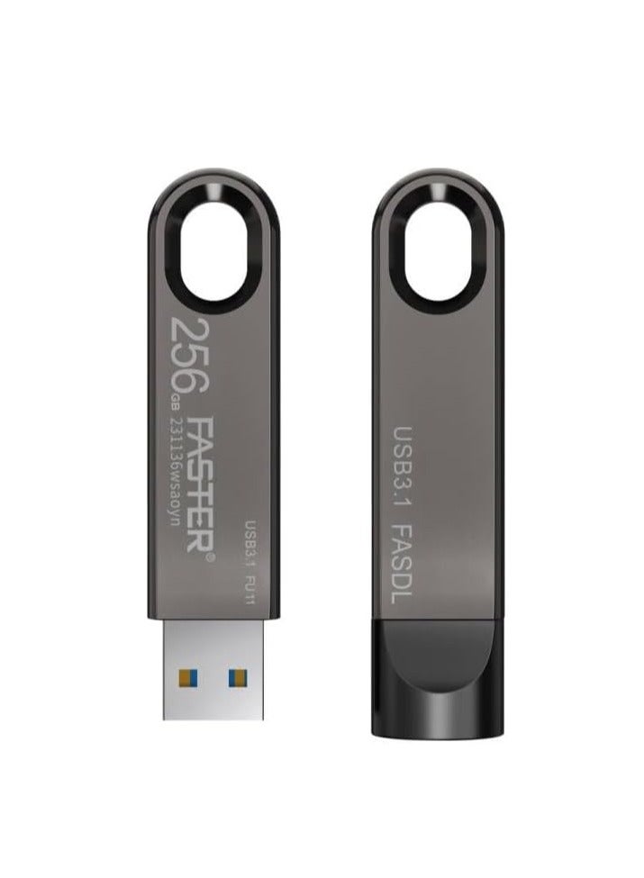 Faster FU-11 USB-A Flash Drive 256GB 3.2 Gen 1, up to 120MB/s Metal Thumb Drive for Laptop, Smart TV, Car Audio, PS5, Xbox, Windows, macOS, Linux, Titanium Grey