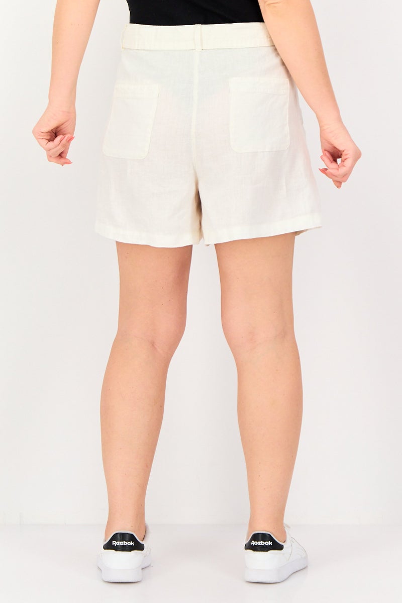 promod Women Plain Belted Basic Shorts, White - Image 2