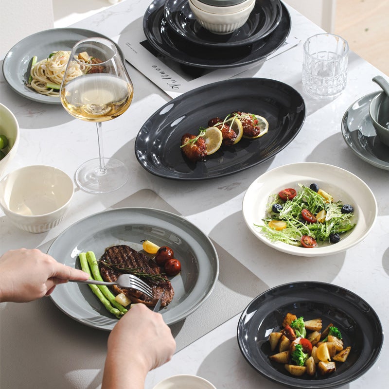 Nordic Light Gray Ceramic Dishes Tableware Ceramic Rice Bowl Soup Bowl Household Dishes Suit Plate Bowl Full Set - Image 5