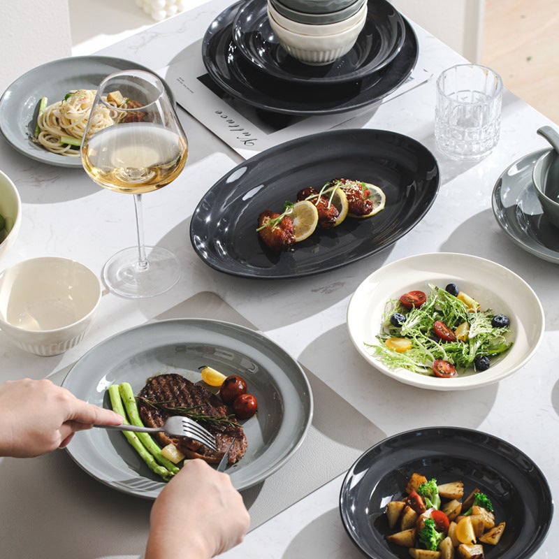 Nordic Light Gray Ceramic Dishes Tableware Ceramic Rice Bowl Soup Bowl Household Dishes Suit Plate Bowl Full Set - Image 2