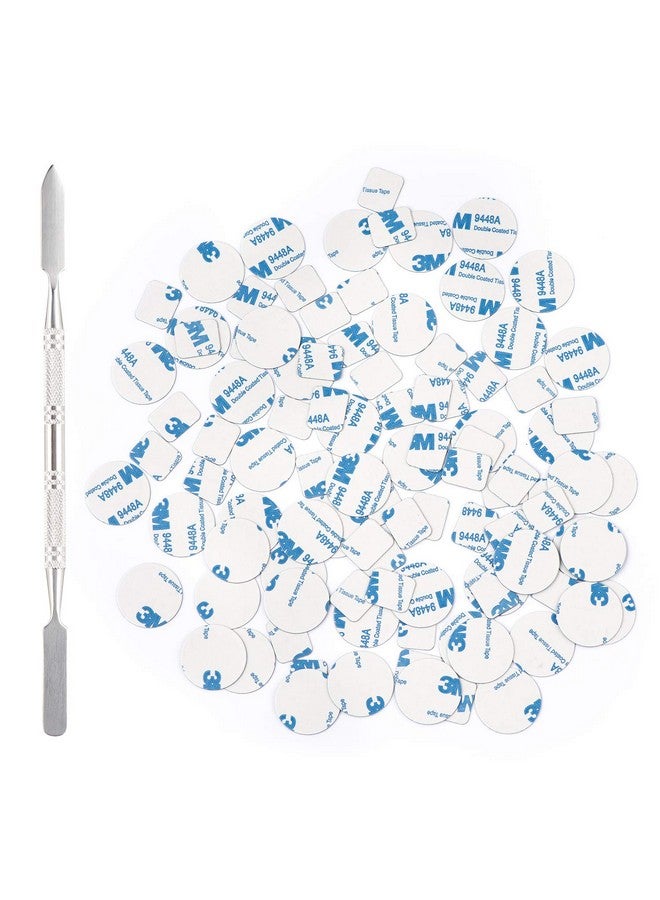 Allwon 100 قطعة ملصقات معدنية لعلبة ظلال العيون المغناطيسية الفارغة + ملعقة إزالة (50 قطعة دائرية + 50 قطعة مربعة) - Image 1