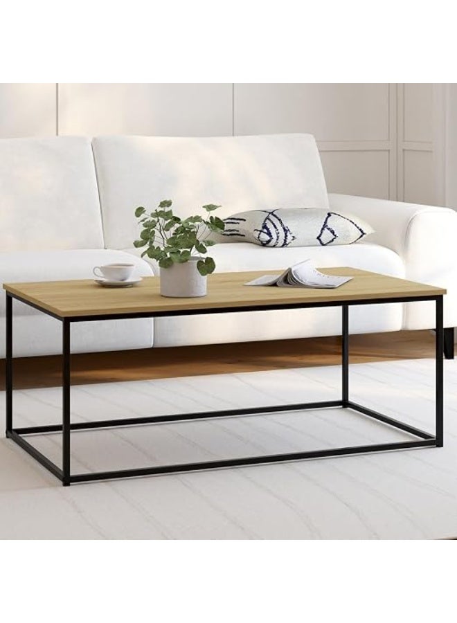 ELSultan Ali IDMarket Detroit Industrial Rectangular Coffee Table (1.13 m) – Wood & Metal Frame - Image 2