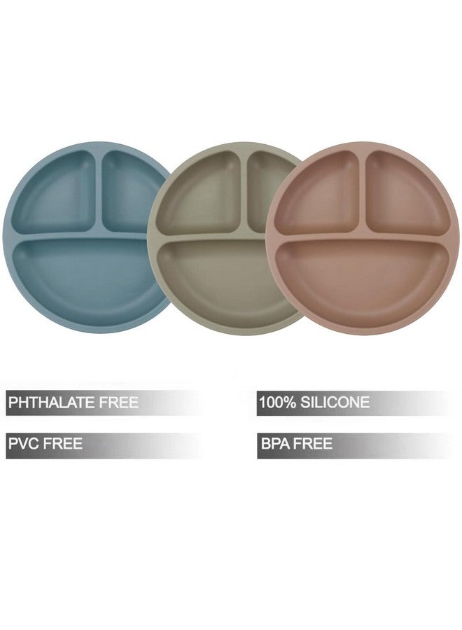 PandaEar Baby Feeding Set, 3 Pack Toddler Plates with 3 Spoons, 100% Silicone Divided Suction Plate for Babies, BPA-Free, Dishwasher and Microwave Safe -Blue/Red/Brown - Image 2