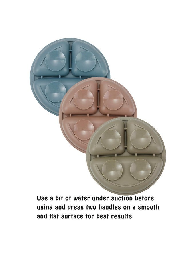 PandaEar Baby Feeding Set, 3 Pack Toddler Plates with 3 Spoons, 100% Silicone Divided Suction Plate for Babies, BPA-Free, Dishwasher and Microwave Safe -Blue/Red/Brown - Image 3