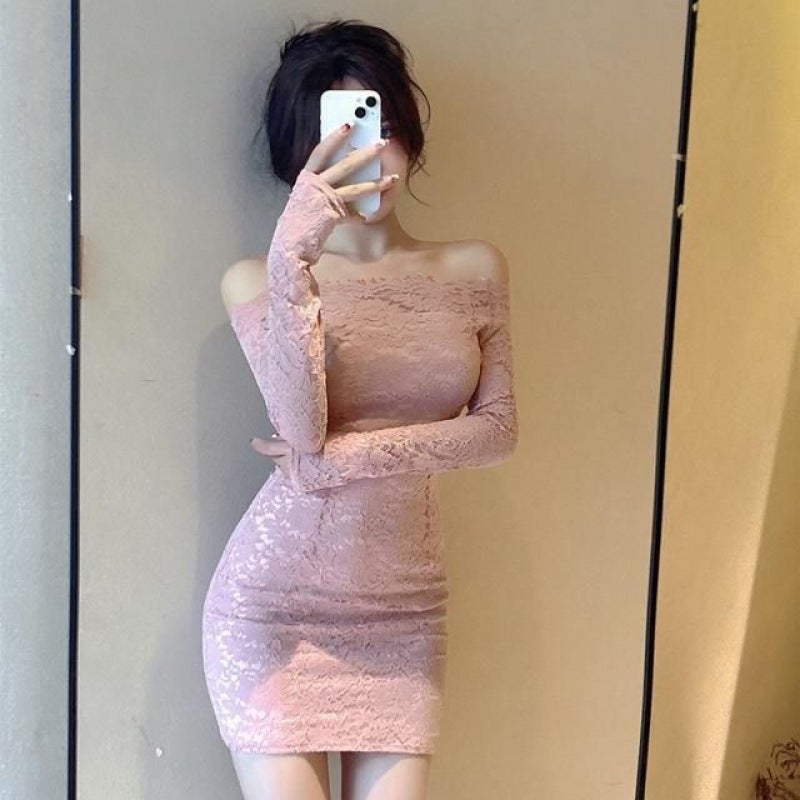 Plus Size Elegant Off-Shoulder Lace Dress Women'S Autumn Pure Style Skirt Tight Waist Sheath Skirt - Image 2