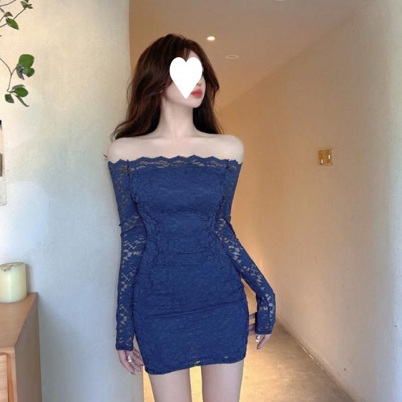 Plus Size Elegant Off-Shoulder Lace Dress Women'S Autumn Pure Style Skirt Tight Waist Sheath Skirt - Image 4