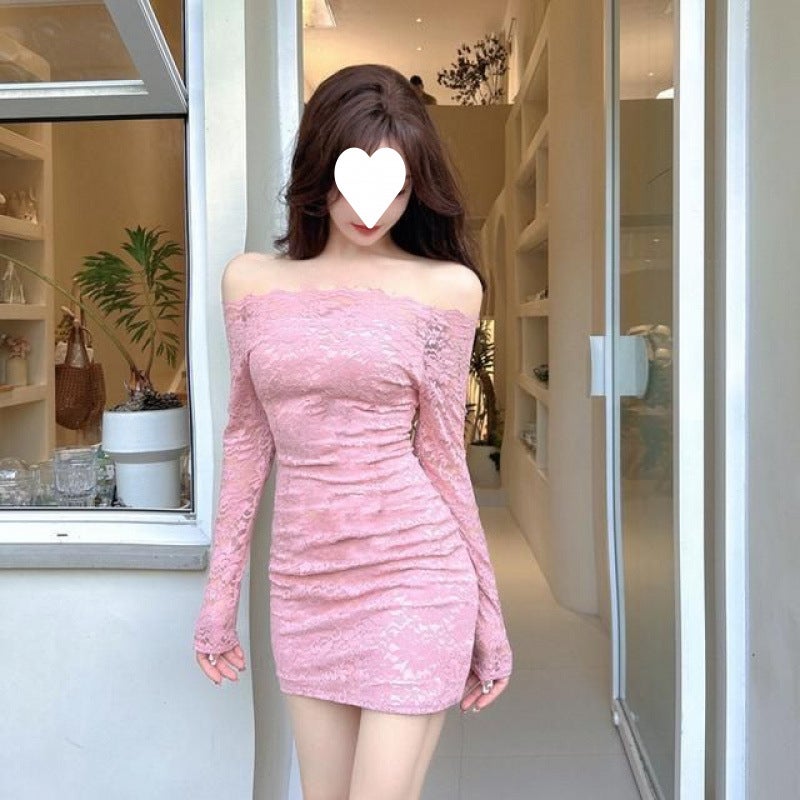 Plus Size Elegant Off-Shoulder Lace Dress Women'S Autumn Pure Style Skirt Tight Waist Sheath Skirt - Image 5