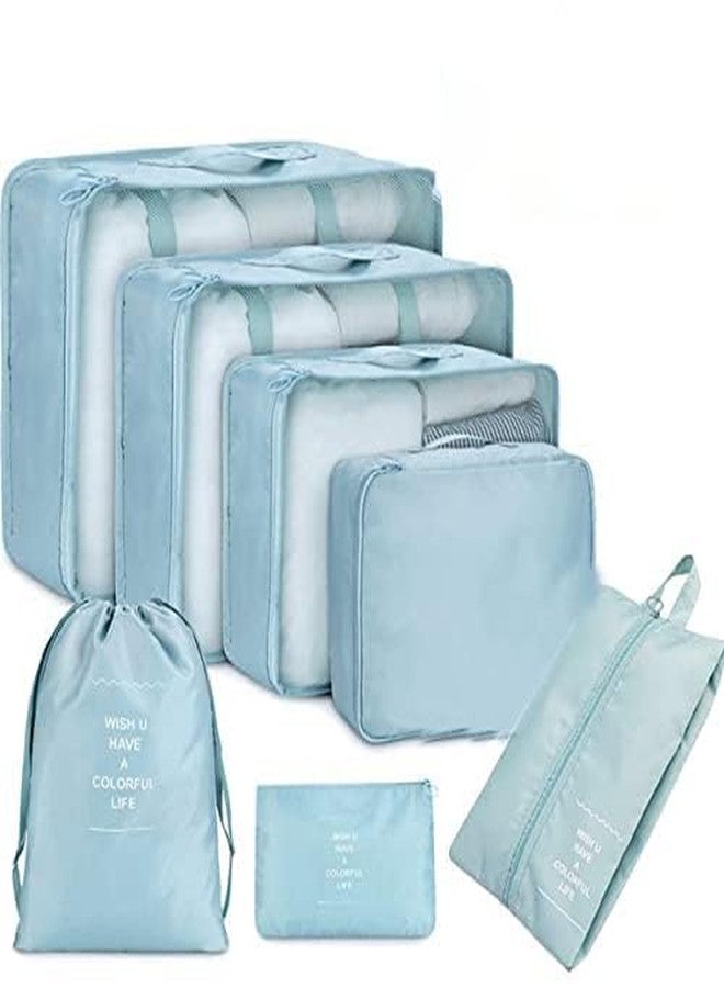 LATIQ MART 7 Pcs Foldable and Lightweight Packing Cubes for Suitcase Travel Luggage Organizers For Clothes, Cosmetics, Makeup, Shoes, Underwear Packing Bags (Blue) - Image 1