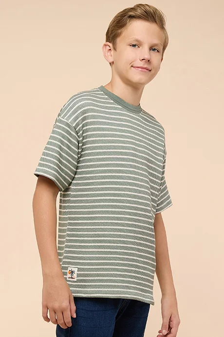 R&B Striped T-Shirt with Crew Neck and Short Sleeves