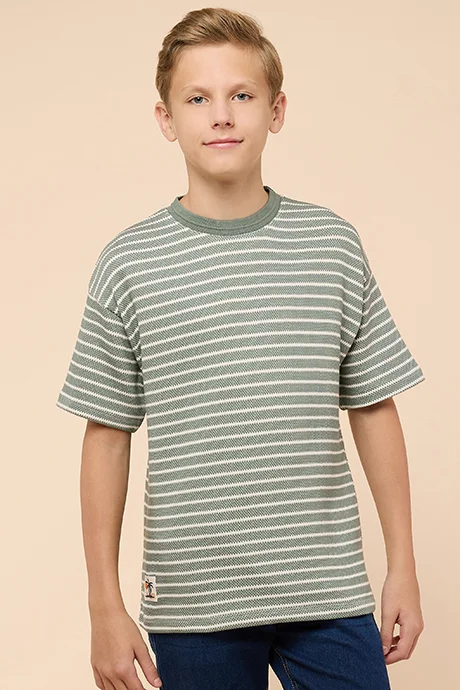 R&B Striped T-Shirt with Crew Neck and Short Sleeves