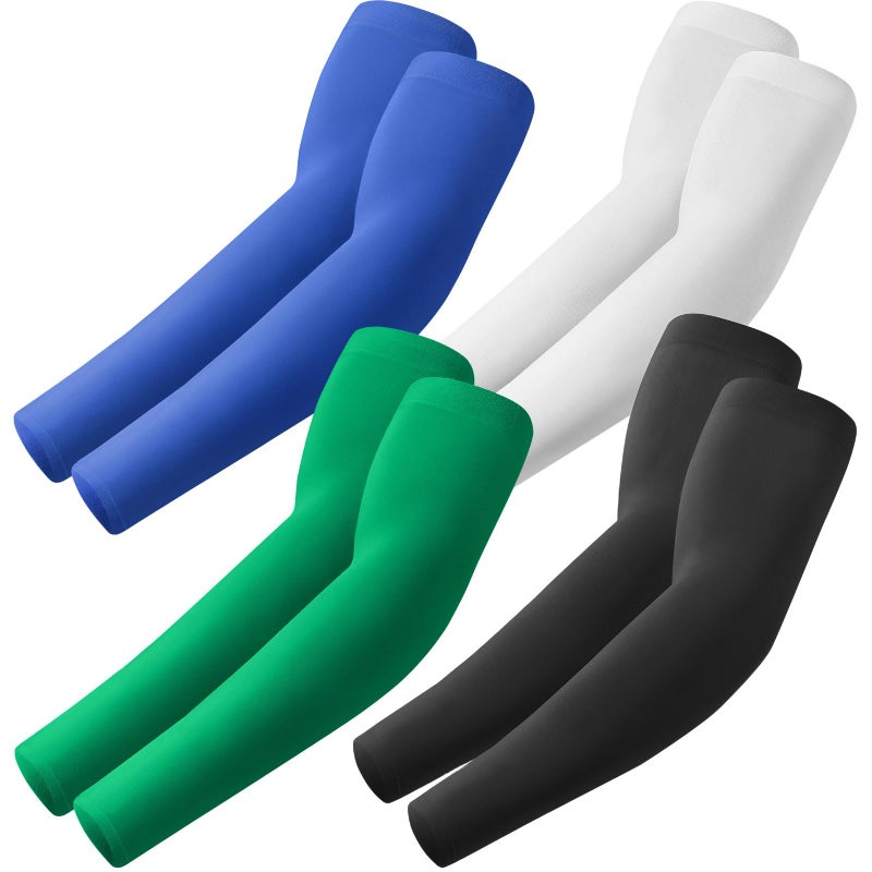 ROXUN 4 Pairs Arm Sleeves, Cooling UV Sun Protection Sports Compression for Men/Women Black+White+Blue+Green - Image 1