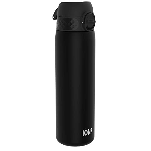 Ion8 Water Bottle, 500 ml/18 oz, Leak Proof, Easy to Open, Secure Lock, Dishwasher Safe, BPA Free, Hygienic Flip Cover, Carry Handle, Fits Cup Holders, Easy Clean, Odor Free, Carbon Neutral, Black - Image 1