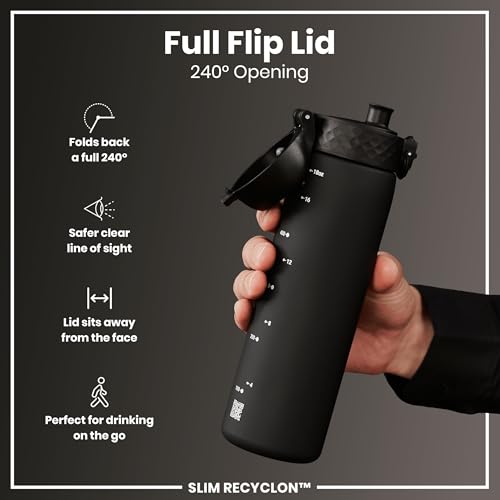 Ion8 Water Bottle, 500 ml/18 oz, Leak Proof, Easy to Open, Secure Lock, Dishwasher Safe, BPA Free, Hygienic Flip Cover, Carry Handle, Fits Cup Holders, Easy Clean, Odor Free, Carbon Neutral, Black - Image 5