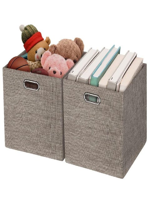 Foldable Storage Bins,13×13 Storage Cubes Basket Containers for Shelf Cabinet Bookcase Boxes,Thick Fabric Drawers - Set of 2, Coffee