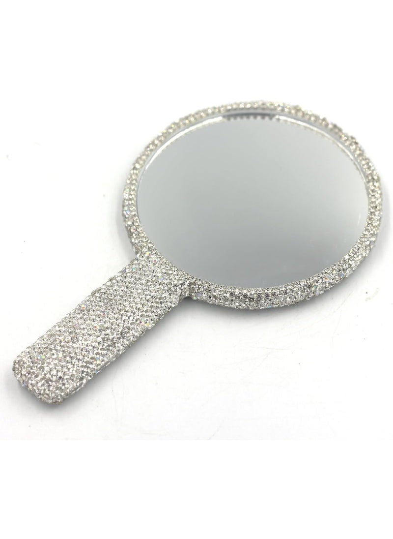 Bestbling - Rhinestone Hand Mirror - Bling Mirror with Dazzling Rhinestones, Perfect for Makeup and Decoration - Ideal Gift for Women and Girls (Round Silver) - Image 1