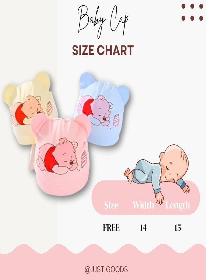 JUST GOODS Adorable Cartoon Design Baby Cotton Caps | Soft Comfortable Hats for Newborn Boys & Girls Infant Headwear (Age, 0 Months, 6 Months, 3 Pieces) - Image 3
