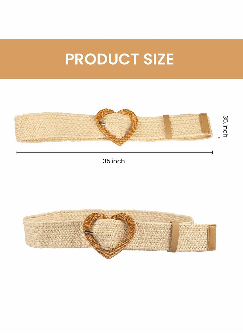 KASTWAVE - 4 Pcs Straw Woven Elastic Stretch Waist Belt Skinny Dress Belt For Women Bohemian Ladies Dress Belts - Image 1