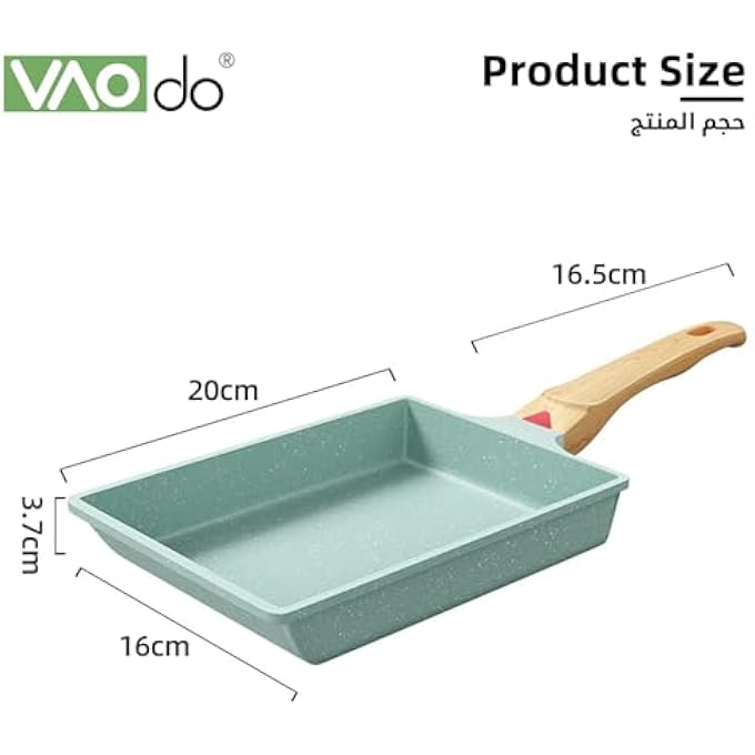 VAOdo Japanese Omelette Pan With Silicone Spatula Tamagoyaki NonStick Frying Pan Egg Roll Frying Pan With Wooden Handle For Kitchen Baking Cooking Tools Induction Cooker Gas Stove Green - Image 5