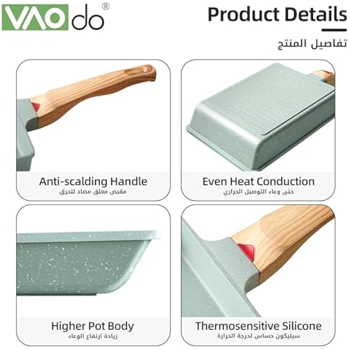 VAOdo Japanese Omelette Pan With Silicone Spatula Tamagoyaki NonStick Frying Pan Egg Roll Frying Pan With Wooden Handle For Kitchen Baking Cooking Tools Induction Cooker Gas Stove Green - Image 3