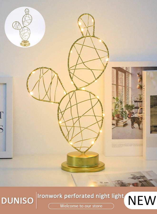 DUNISO مصباح مكتبي مزود بإضاءة ليلية على شكل صبار ذهبي لتزيين مهرجان رمضان - Image 1