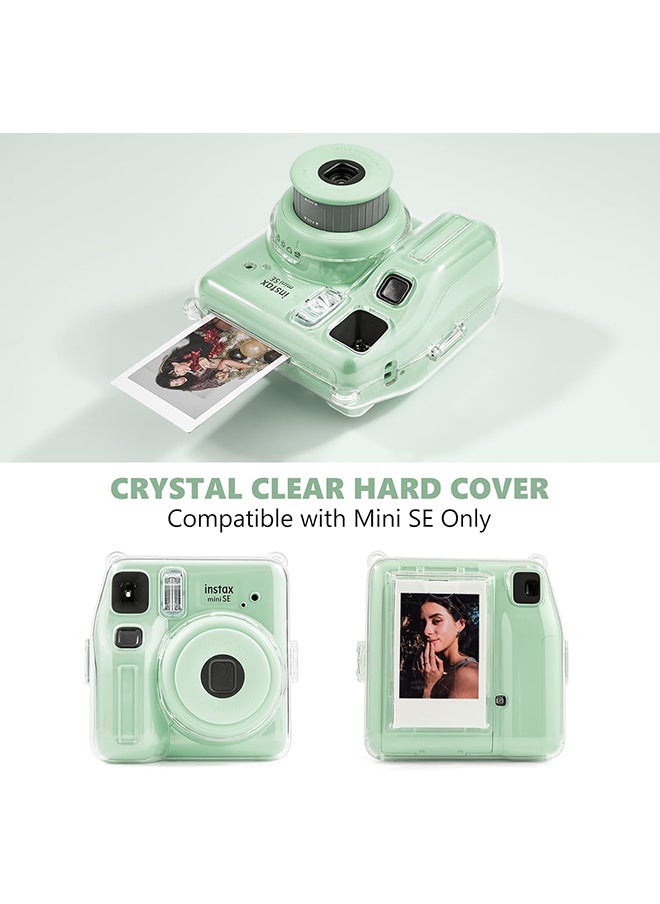 أو أوزون - حافظة شفافة لكاميرا Fujifilm Instax Mini SE الفورية | غطاء حماية صلب من البولي كربونات مع جيب فيلم + ملصق لطيف وحزام قابل للإزالة - شفاف - Image 1