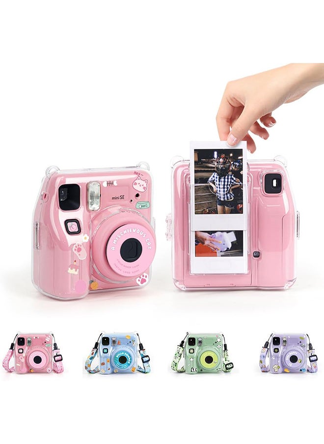 أو أوزون - حافظة شفافة لكاميرا Fujifilm Instax Mini SE الفورية | غطاء حماية صلب من البولي كربونات مع جيب فيلم + ملصق لطيف وحزام قابل للإزالة - شفاف - Image 1