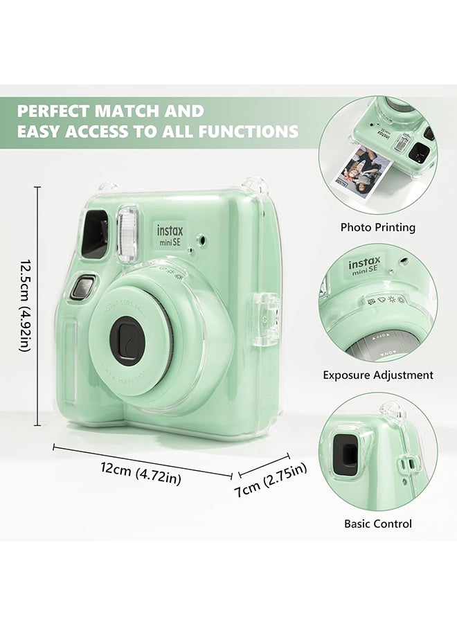 أو أوزون - حافظة شفافة لكاميرا Fujifilm Instax Mini SE الفورية | غطاء حماية صلب من البولي كربونات مع جيب فيلم + ملصق لطيف وحزام قابل للإزالة - شفاف - Image 1