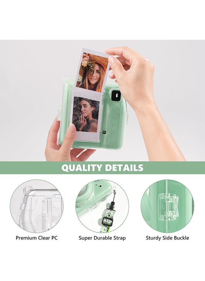 أو أوزون - حافظة شفافة لكاميرا Fujifilm Instax Mini SE الفورية | غطاء حماية صلب من البولي كربونات مع جيب فيلم + ملصق لطيف وحزام قابل للإزالة - شفاف - Image 1