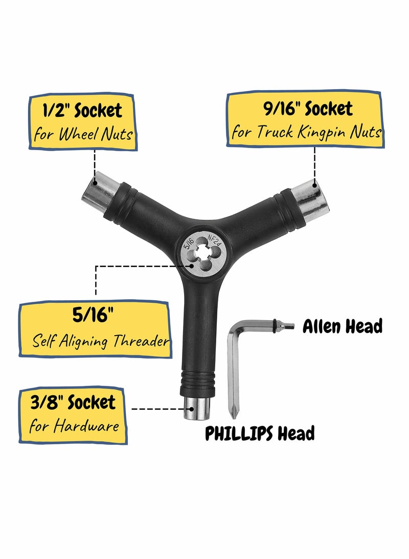 Excefore أداة التزلج، عبوة من قطعتين، أداة لوح التزلج، أداة تزلج ذات بكرات، أداة تزلج الكل في واحد، مجموعة أدوات لوح التزلج، أداة Y and T للتزلج، أداة لوح التزلج الطويل، أداة لوح التزلج الكل في واحد، مفتاح التزلج - Image 4