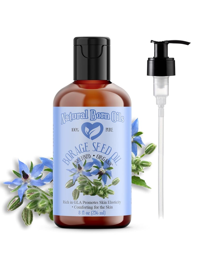 Natural Born Oils - Natural Born Oils Borage Seed Oil 8oz Organic ColdPressed Carrier Oil Omega6 Rich Skin Moisturizer Hair Health Enhancer - Image 1