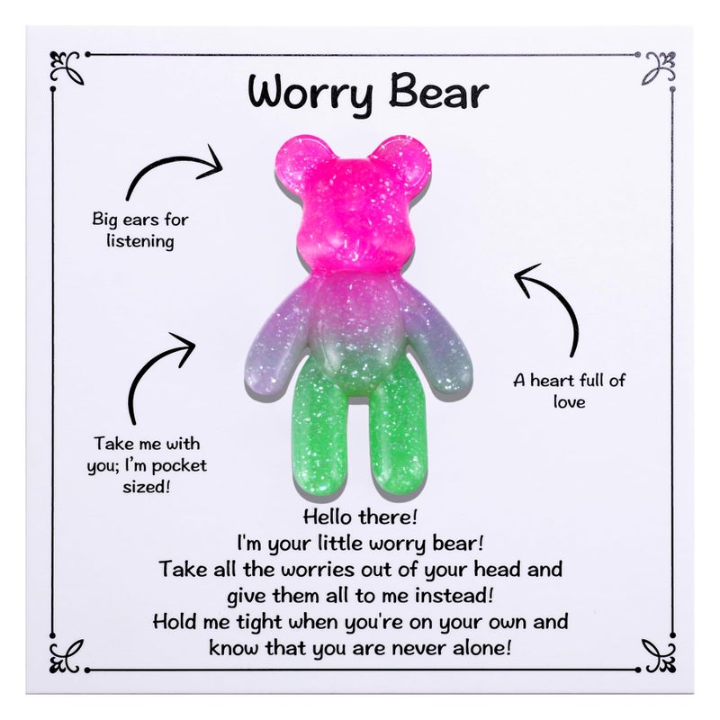 Aesnefe Pocket Worry Bear Hug, Anxiety Relief Keepsake, Mental Health Encouragement Gift, Emotional Support Token, Stress Comfort Gift for Teens & Adults, Pink Green - Image 1